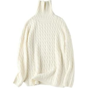 Dames coltrui wollen trui dikke effen kleur losse eenvoudige warme woon-werkverkeer trui, Romig Wit, Eén Maat