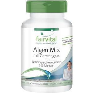 Fairvital | Algenmix met gerstegras - VEGAN - 500 tabletten - spirulina, chlorella en gerstegras - voedingssupplement zonder toevoegingen