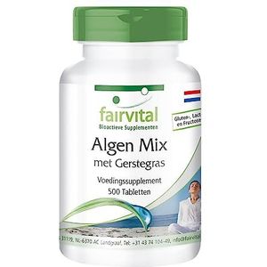 Fairvital | Algenmix met gerstegras - VEGAN - 500 tabletten - spirulina, chlorella en gerstegras - voedingssupplement zonder toevoegingen