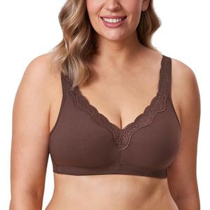 DELIMIRA Vrouwen Draadloze Grote Maten Kanten Bh Ongevoerd Volledige Dekking Comfort Katoen Taupe 80E