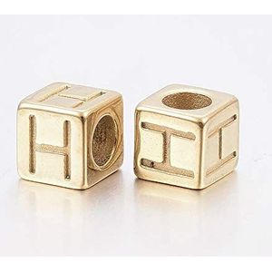 PandaHall 10Pcs Rvs Cube Alfabet Kralen 8Mm Gouden Groot Gat Letter Europese Kralen met Letter H voor DIY Sieraden Ketting Armband Maken