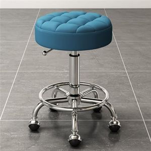 Leer ottoman voetenbank, Hydraulische draaikruk met voetensteun van metaal for salon, massage, kliniek, bar, kantoor, veelkleurig(A)