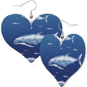 Lederen oorbellen voor vrouwen bengelen oorbellen kleine blauwe walvis zwemmen dubbelzijdige oorbel sieraden mode ster vorm oorbel festival accessoires statement sieraden voor verjaardagsfeestje, één
