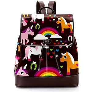 Gepersonaliseerde schooltassen boekentassen voor tiener schattige eenhoorn regenboog bruine achtergrond, Meerkleurig, 27x12.3x32cm, Rugzak Rugzakken
