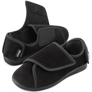 HomeTop - Corduroy Pantoffels - Zwart - Verstelbare Haak en Lus - Traagschuim