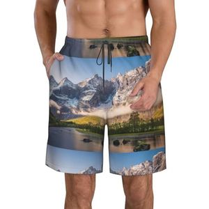 PHTZEZFC Travel Mountain Scenery Print strandshorts voor heren, lichtgewicht, sneldrogend, zwembroek met trekkoord en zakken, Wit, XL