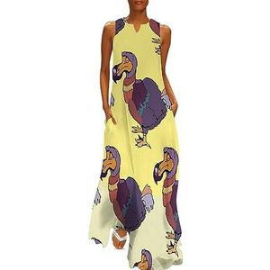 Paarse Dodo Vogeljurk voor dames, enkellengte, slanke pasvorm, mouwloos, maxi-jurk, casual zonnejurk, XL
