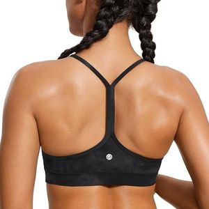 CRZ YOGA Vrouwen Low Impact Strappy Gewatteerde Sport BH Y Racer Back Spaghetti Riemen Yoga BH Tops Black Tie Dye Flowers S