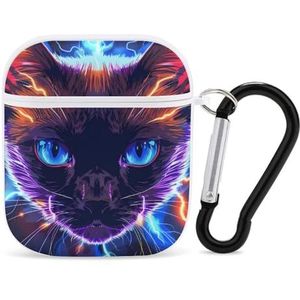 Siamese Cat Thunder Leuke Case voor AirPods 2&1 Schokbestendige Beschermende Hoofdtelefoon Gevallen Cover Met Sleutelhanger Voor Mannen Vrouwen
