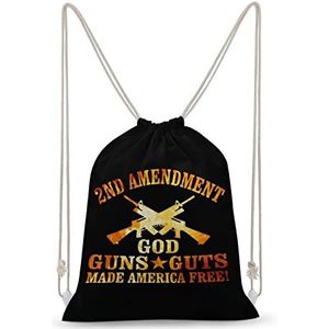 Vlammend 2e amendement God Guns Guts Made America Gratis Trekkoord Rugzak String Bag Sackpack Canvas Sport Dagrugzak voor Reizen Gym Winkelen