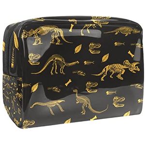 Cosmetische tas voor dames,kleine make-uptas voor portemonnee,Gouden dinosaurusskelet grijs,Cosmetische reistas,make-uptasje