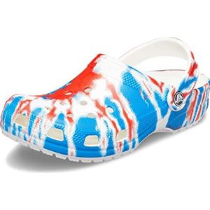 Crocs Unisex Classic Tie-dye Clogs Zuecos, rood, wit, blauw., 46/47 EU