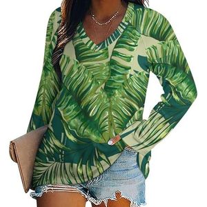Tropische palmboom dames casual T-shirts met lange mouwen V-hals bedrukte grafische blouses Tee Tops 3XL