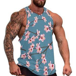 Momo Peach Flower Blossom heren tanktop grafische mouwloze bodybuilding T-shirts casual strand T-shirt grappig gym spier