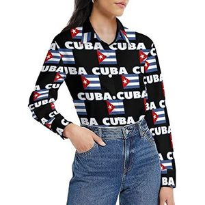 Cubaanse vlag dames shirt lange mouwen button down blouse casual werk shirts tops XL