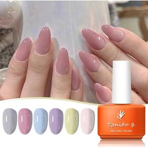 Tonitu G gel nagellak set 6 kleuren gel polish kit, populaire nail art design losweken LED bij manicure DIY thuis salon cadeaus voor vrouwen meisjes Gellak (Suikerspin)