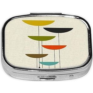 Mini vierkante pillendoos, medicijnorganizer, moderne prints uit het midden van de eeuw, draagbare EHBO-doos, reispillendoos met 2 vakken, kleine pillendoos voor zak of portemonnee