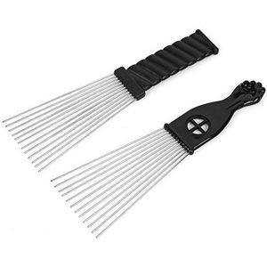 Folansy 2 stuks Afro Kam Metalen Afro-Amerikaanse Pick Kam Kappers Styling Tool Haarpick voor Haarstyling... (Zwart-4, 2pack)