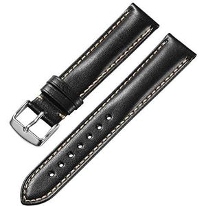 Kalfsband 18 mm 19 mm 20 mm 21 mm 22 mm 24 mm leren armband heren dames, Zwart - Wit, 20 mm, Elegant