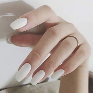 Halloween False Nails Black Press on Nails Matte Stick on Nails Artificial Fake Nails 24Pcs for Women and Girls (Color : White, Size : 24 Count (Pack of 1))