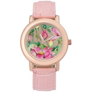 Aquarel Lotus Bloemen Horloges Voor Vrouwen Mode Sport Horloge Vrouwen Lederen Horloge