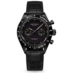 Hoffman Watches RACING 40 chronograaf hybride kwarts mechanisch staal IP zwart leer herenhorloge, Zwart, Armband