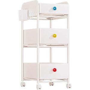 3-tier kinderboekenplank en speelgoed organizer Verrijdbare trolley met laden en afsluitbare wielen Geschikt for kinderkamers, slaapkamers Metaal Eenvoudig te monteren(H77cm/30.3in)