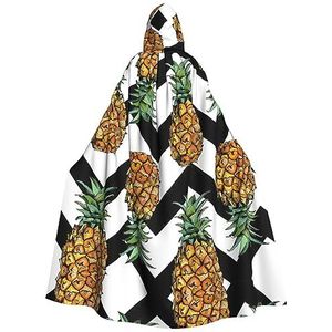 GAGALU Halloween Hooded Robe Mantel Ananas Met Zwart-Wit Gestreepte Gedrukt Cosplay Kostuum Kerst Heks Vampier Mantel Voor Vrouwen Mannen