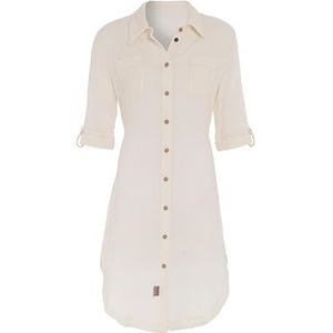 Knit Factory - Kim Dames Blousejurk - Lange blouse dames - Blouse jurk beige - Zomerjurk - Overhemd jurk - XL - Beige - 100% Biologisch katoen - Knielengte
