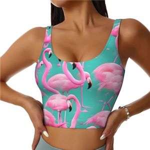 SABFWF Mooie Rode Flamingo's Print Yoga Bras, Hoge Impact Ondersteuning, Longline Design, voor Fitness, Hardlopen en Meer, Zwart, S