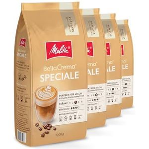 Melitta BellaCrema Speciale hele koffiebonen 4 x 1 kg, ongemalen, koffiebonen voor volautomatische koffiemachine, medium roostering, geroosterd in Duitsland, dikte 2, in bak