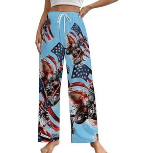 Amerikaanse Vlag Crossmotor Motocross Dames Lounge Broek Pyjama Broek Print Pyjama Bottoms Pjs Broek Nachtkleding met Trekkoord 4XL