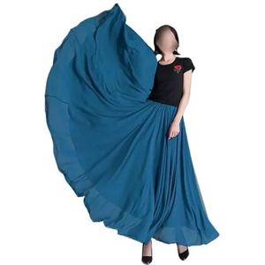 Flamencorok for vrouwen 180/360/540/720 graden volle cirkel swingrok Spaanse danskostuum Volwassen vloeiende geplooide gelaagde rok for optredens Halloweenfeest Rode krijt thema-outfit(Light blue_180)