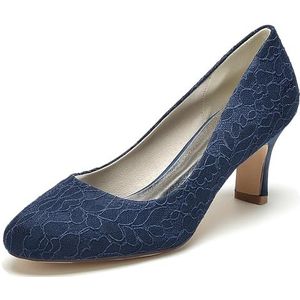 Hanfike Womens Slip op Bruiloft Hakken Kant Comfortabele Formele Party Avond Schoenen JY187, Donkerblauw, 41 EU