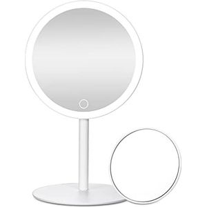 JUTYUM Make-up spiegel met verlichting, cosmeticaspiegel, staande spiegel, verlichting met 3 lichtkleuren, led, instelbare helderheid, 70 lichtkralen, 10 x vergrotende spiegel gratis voor make-up