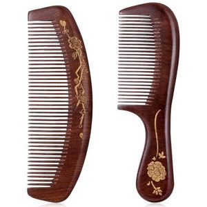 Yunxiao88 2 stuks houten haar, houten kam voor vrouwen sandelhout fijne tand natuurlijk hout natuurlijke houten kam antistatisch ontwarren voor nat, droog krullend, dun, dik, golvend, steil haar