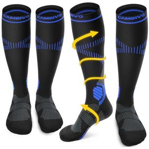 CAMBIVO Compressiekousen voor Dames en Heren 2 Paar, Kousen met Graduele Compressie 15-20 mmHg, Elastische Compressiesokken tegen Trombose, Lange Sokken voor Spataderen en Sport
