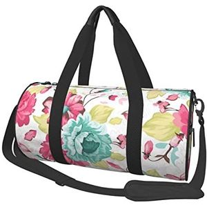 Roze bloem wilde bloemen print plunjezak overnachting tas grote capaciteit opvouwbare unisex gymtas voor reizen buiten, zwart, één maat, Zwart, Eén maat