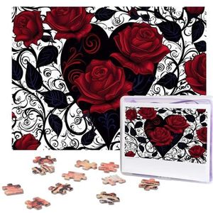 500 stukjes puzzel voor volwassenen gepersonaliseerde foto puzzel zwart hart rode roos aangepaste houten puzzel voor familie, verjaardag, bruiloft, spel nachten geschenken, 51,8 cm x 38 cm