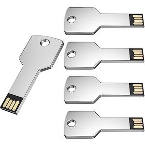 Uflatek USB-sticks, 32 GB, sleutelvorm, geheugenstick, 5 stuks, USB 2.0, flashdrive, zilver, creatieve waterdichte geheugenstick, externe gegevensstick als cadeau