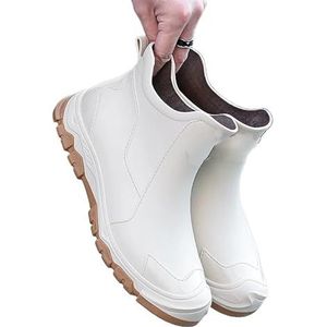 XPJYUA Waterdichte regenlaarzen, regenlaarzen voor mannen, regendichte en waterdichte schoenen, korte casual rubberen laarzen, rubberen werkschoenen voor mannen, Beige, 45 EU