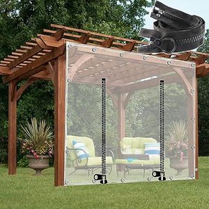 Doorzichtige Tarp Gordijnen, Transparant PVC-zeildoek met ringen, buitenzeil zijpanelen met ritssluiting, scheidingsgordijnen carport prieel(2.7x2.9m(8.9 * 9.5ft))