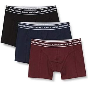 Men Jack&Jones Set 3 Pack JACTEXT Trunks Boxer Shorts Stretch Underwear Slim Basic Underpants, Colour:Black-Bordeaux, Size:L