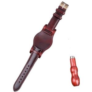 YingYou Oil Wax Lederen Band 18mm 19mm 20mm 21mm 22mm Horlogeband Blauwe Polsband Met Mat Handgemaakte Lederen Horloge Accessoires (Color : Wine red, Size : 20mm)