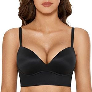 DOBREVA BH Vrouwen Zonder Riemen Push Up T Shirt Bras Gewatteerde Bustier Zachte Naadloze zwart 70E