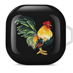 Levensechte haan oordopjes hoesje compatibel met Samsung hard shell beschermhoes wit stijl