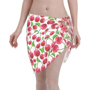 Rode kersenprint elegante strandwrap, bikini cover-up, badkleding jurk, voor vrouwen, perfect voor zwembad en resort, Zwart, one size