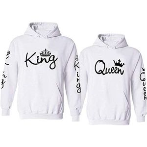 Couple King Queen Pullover Hoodie Trui met Capuchon - 1x Dames Trui Wit M