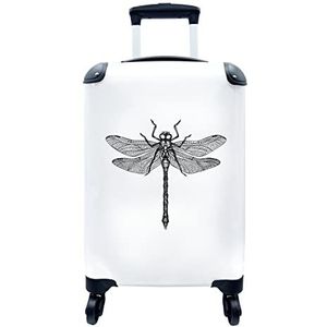 MuchoWow® Koffer - Libelle - Insecten - Retro - Zwart wit - Past binnen 55x40x20 cm en 55x35x25 cm - Handbagage - Trolley - Fotokoffer - Cabin Size - Print