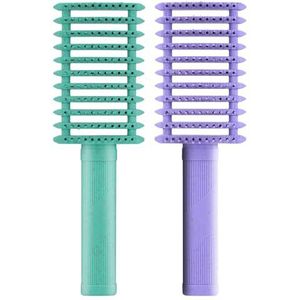 Krullende haarborstel 2 stuks, geventileerde kruldefiniërende borstelset, definieer stylingborstel voor krullend haar, vormgeven en definiëren van krullen voor vrouwen (groen + paars)